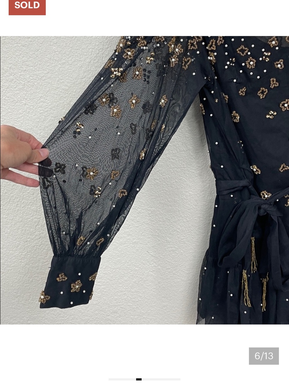 $398 New Farm Rio Embroidered Tulle Overlay Mini Dress Black Sequin Sz S - Picture 14 of 16